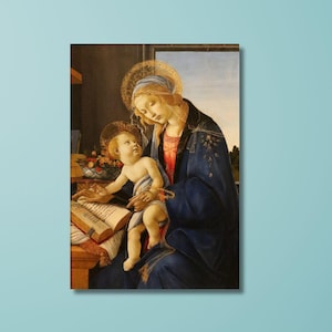 Póster de La Virgen y el Niño de Sandro Botticelli, lienzo artístico, impresión artística de La Virgen del libro de Sandro Botticelli de 1480, impresión de reproducción, arte vintage