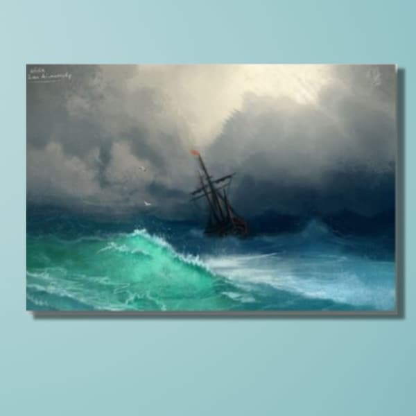 Ivan Konstantinovich Aivazovsky Canvas Prints Ivan Konstantinovich Aivazovsky (1817-1900) - Ship on a Stormy Sea Canvas Wall Art