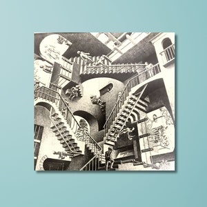 Relatività di Maurits Cornelis Escher, stampa artistica su tela, design di stampa artistica da parete Op Art, decorazione su tela astratta per casa e ufficio, TELA PRONTA da appendere