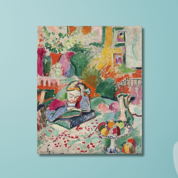 Henri Matisse pared arte lienzo Matisse cartel, interior con un cartel de niña joven, niña leyendo un cartel de libro relajante regalo de arte de pared
