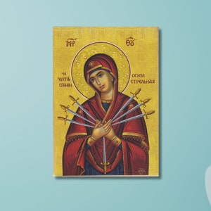 Orthodox Icon Mary, Our Lady of Sorrows, Virgin Mary Seven Sorrows Icon, Sorrowful Mother, Mother of Sorrows,Our Lady of Dolours, Saint Mary