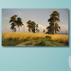 Ivan Shishkin Rye (1878) Canvas Wall Art,Giclee Print Reproduction,Gallery Wrapped Russian Landscape Painting Decor,Retro Landscape Wall Art