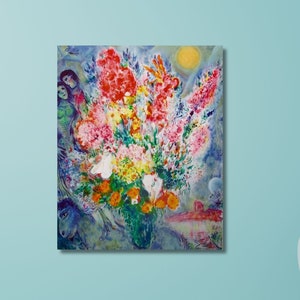 Jarrón de flores de Marc Chagall, arte mural en lienzo de Marc Chagall, póster de exposición de Marc Chagall, póster de exposición, arte expresionista, decoración del hogar