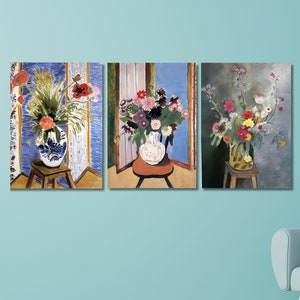 Set Of 3 Henri Matisse Poster Safrano Roses at the Window Henri Matisse Canvas Wall Art Colorful Decorative Canvas Print Wall Decor wall art