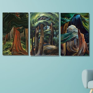 Emily Carr Set Of 3 Canvas Wall Art, Emily Carr Artworks, Red Cedar reproduction print, Forest Columbia Wall Art, Western Forest Wall Decor