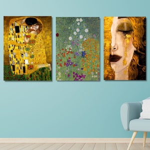 Set Of 3 Gustav Klimt Freyas Tears Canvas Wall Art Gustav Klim Poster Gallery Wrapped Wall Art Print Gustav Klimt Museum Exhibition Gift Art