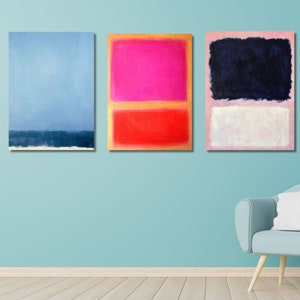 Reproducción de arte en lienzo o póster de Mark Rothko, reproducción de Rothko, arte de pared abstracto en lienzo, reproducción de arte Rothko en azul, rosa y naranja