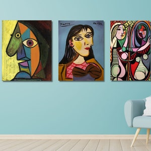 Set of 3 Pablo Picasso Canvas Wall Art,Pablo Picasso Poster Print,Vintage Exhibition Poster print,Surrealism Wall art,Modern Wall Art Decor