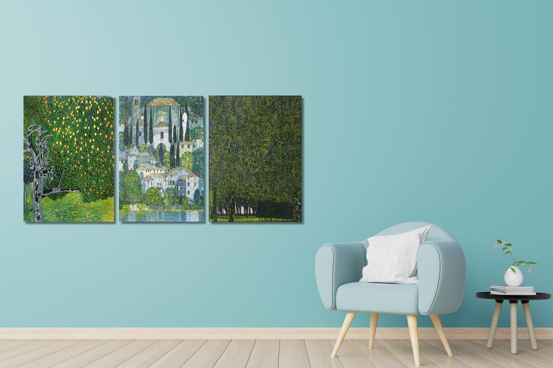 Gustav Klimt Canvas Art Set Green Landscape Gallery Wall Decor Etsy