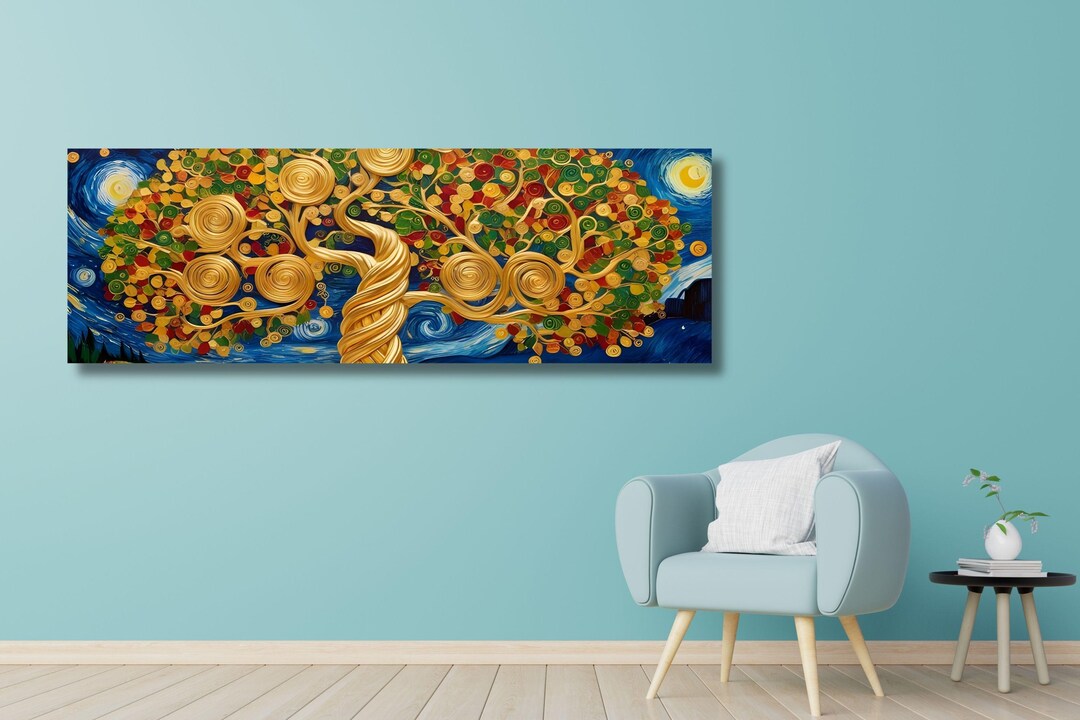 Klimt Inspired Tree of Life Canvas Print – Golden Abstract Tree Wall ...