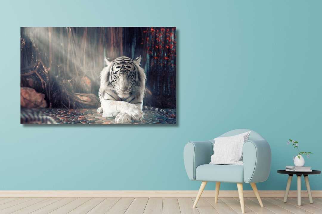 The Shinning White Tiger Poster Print Art,white Tiger Canvas Wall Art,animal Wall Art Decor