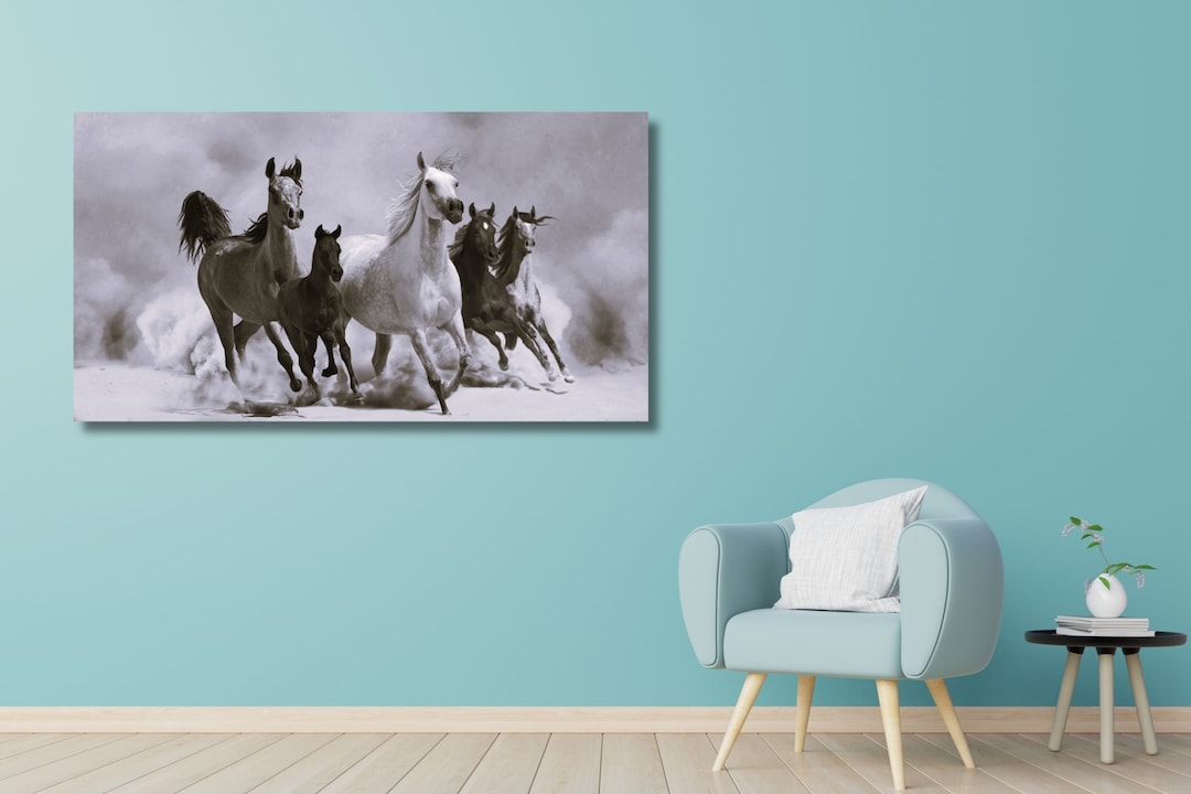 Horse Wall Art ,5 Running Horses Canvas Wall Art, Landscape Art,running