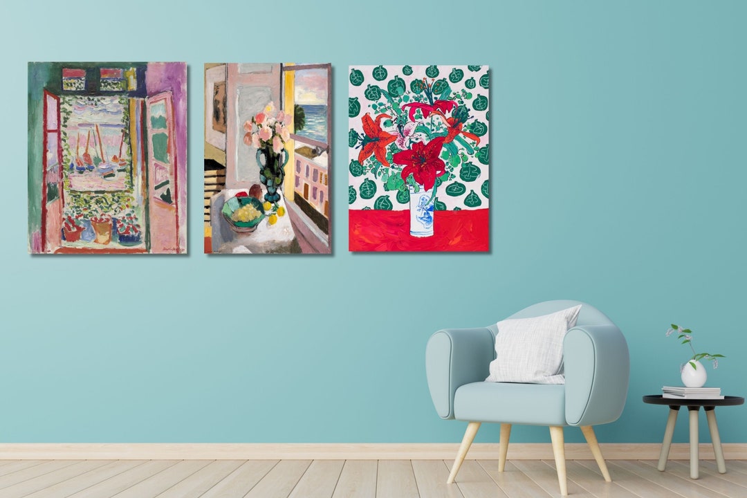 Set of 3 Henri Matisse Paintings Canvas Wall Arts,henri Matisse Open Window Safrano Roses Prints