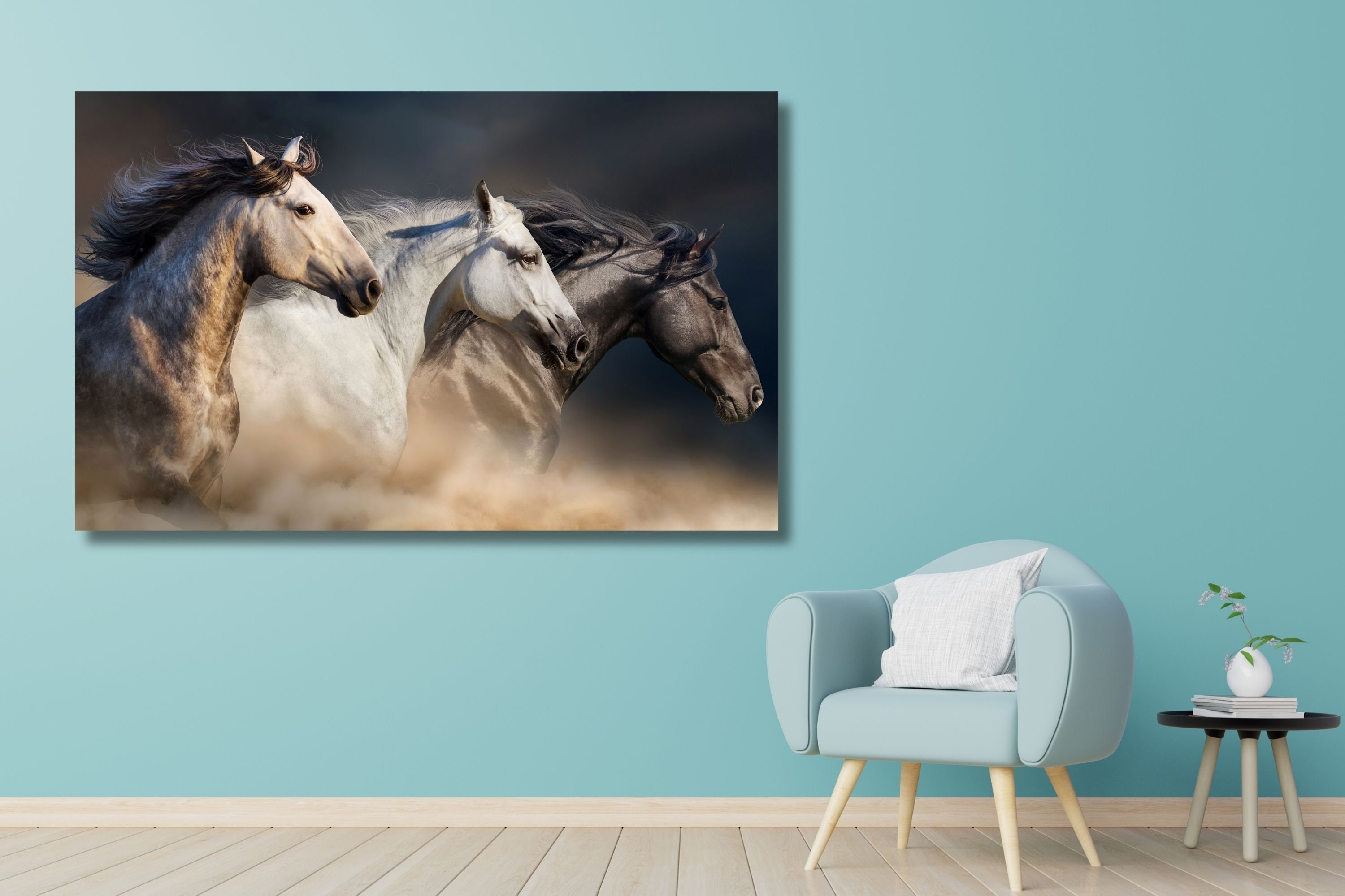 Running Horses Canvas Poster,wild Three Horses Extra Large Canvas,large