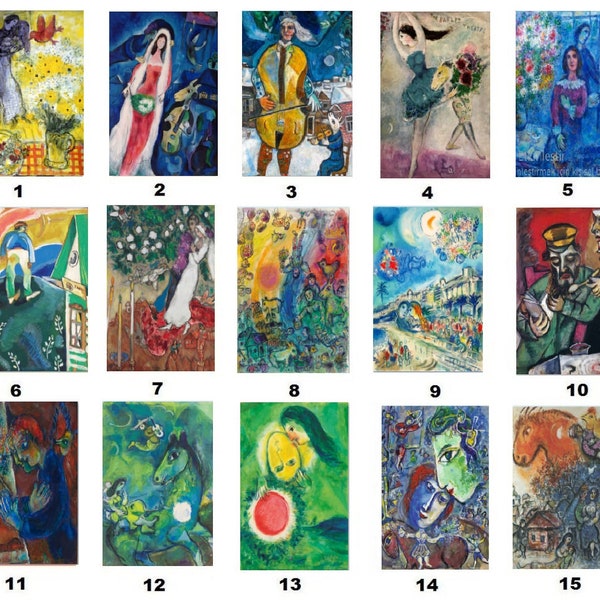 Aangepaste set van 3 Marc Chagall kunst aan de muur, maak je eigen canvasset, kies 3 van Chagall's 30 kunstwerken, laat een bericht achter, wij zullen het produceren