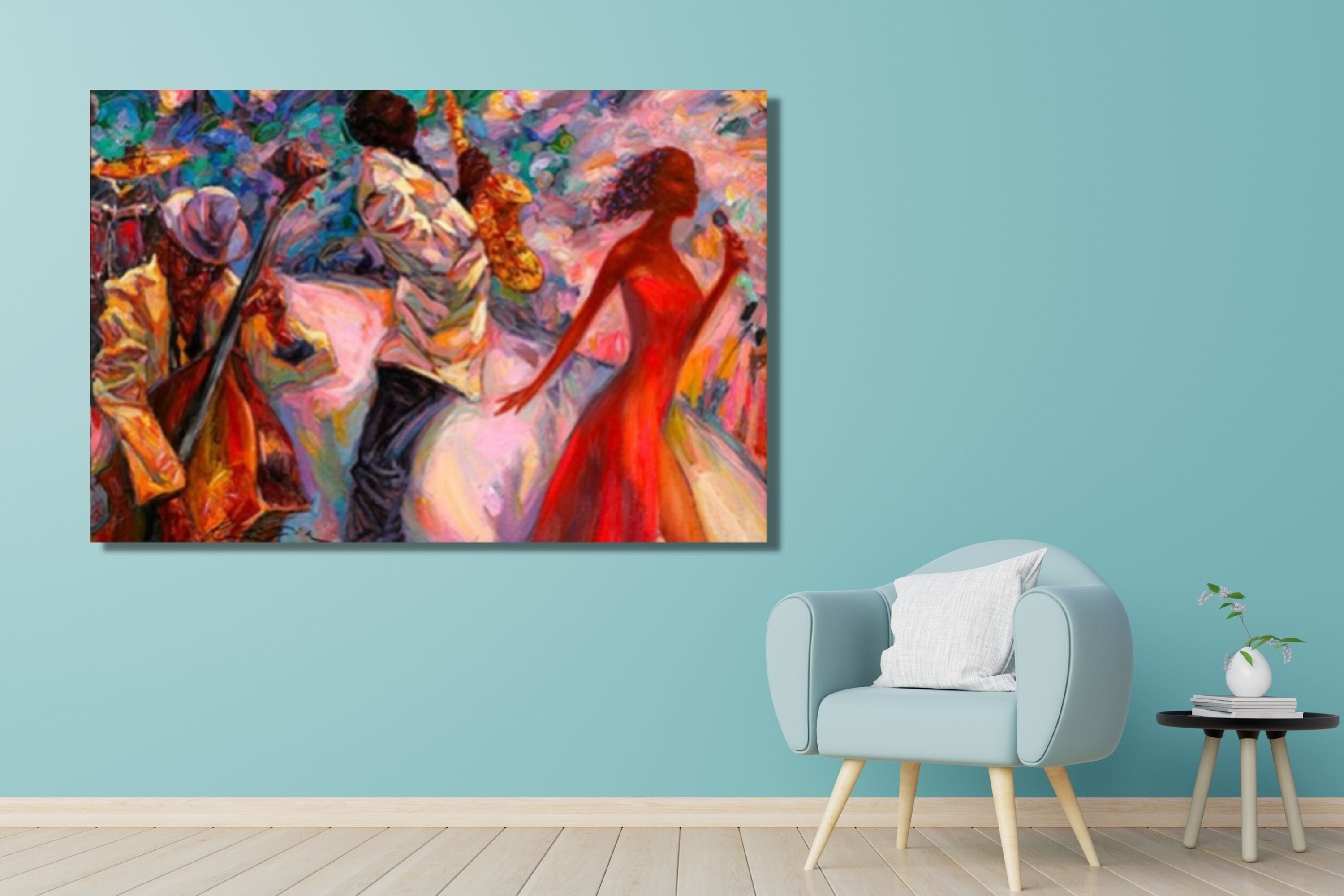 African Jazz Canvas Art: Pianist, Saxophone, Musician Wall Decor