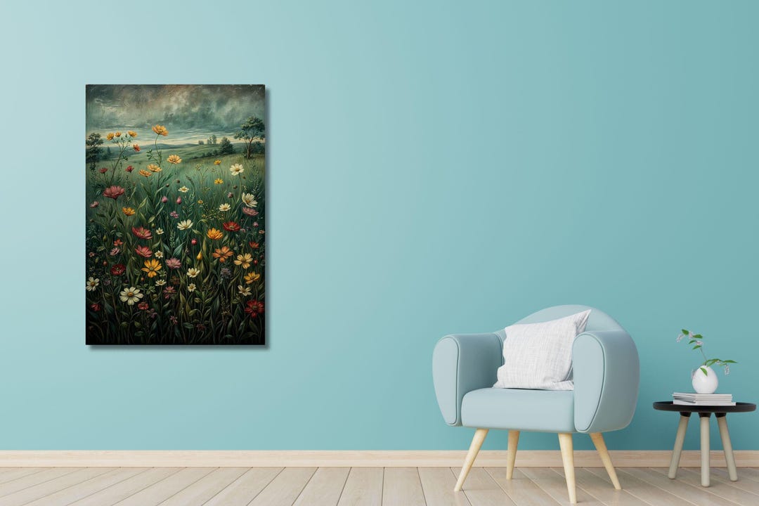 Vintage Wildflower Field Canvas Art: Botanical Landscape Print - Etsy