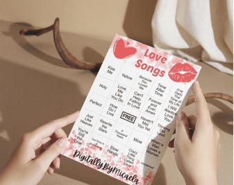 Love Songs Music Bingo - 100 Unique Cards + Playlists!!! Instant Download