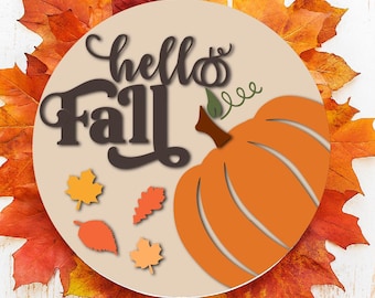 Hello Fall Door Hanger SVG, Welcome Sign Svg , Fall Door Sign, Glowforge Files, Hello Fall Sign Svg, Autumn welcome svg, Fall Leaves Sign