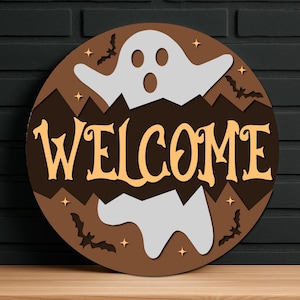Welcome Sign svg, Halloween Door Hanger Svg, pumpkin Door Sign, Trick Or Treat Svg, Hey Boo Halloween door sign SVG cut file