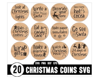 Pacote de Moedas de Natal em SVG, Natal em Família, Glowforge, Máquinas de Corte a Laser, SVG, 24 Dias de Moedas de Natal, Arquivo SVG de Natal, Atividade de Natal