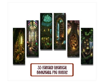 Fantasy Botanical Bookmark png bundle, PNG bookmark sublimation, Print and Cut Bookmark Set, Fantasy Plant Botanical bookmark
