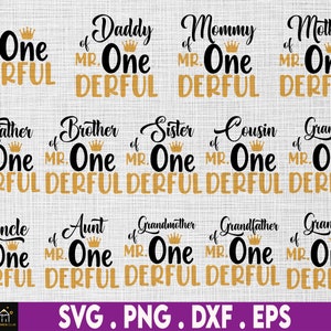 Mijnheer Onederful familielid bundel 1e verjaardag, Happy Birthday Svg, verjaardagsfeestje SVG, één Derful Svg, één verjaardag Svg, Wild One Svg