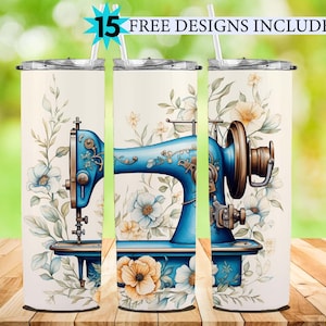 Sewing Machine Flower Tumbler Design, 20oz Skinny Tumbler Wrap, Instant Digital Download PNG, Straight & Tapered Tumbler Wrap PNG