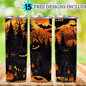 Halloween pumpkin Seamless 20oz Tumbler, Straight & Tapered Tumbler Wrap, Instant Digital Download PNG