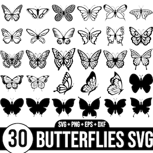 Lot de 30 papillons SVG, Clipart papillon, papillons, Svg papillon pour Cricut, Clipart papillon, Silhouette
