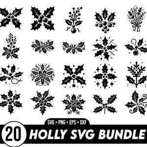 Pacchetto SVG Holly, SVG agrifoglio di Natale, SVG di Natale, SVG di Natale, PNG, File per Cricut, Silhouette, SVG pianta, Cricut, SVG verde