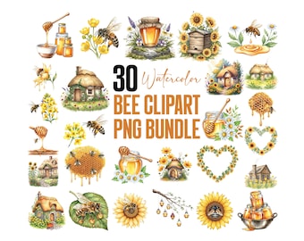 Watercolor Honey Bee Clipart Bundle, Bumble Bee clipart, Bee Hive clipart, Cute Bee clipart, Spring bee clipart, Watercolor honey bee png