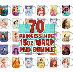 70  Princess Mug Wrap, Cartoon Bundle Mug Wrap, 15oz Mug Wrap, Mug Sublimation, Character Mug Wrap, Full Mug Wrap, cartoon wrap