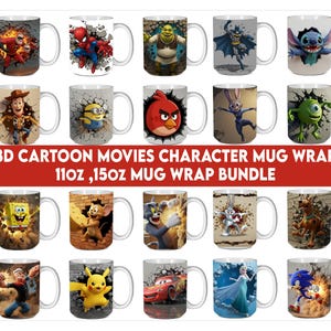 Ensemble de emballages de tasses de dessins animés de Pâques 3D, 11 & 15 oz, ensemble de tasses de dessin animé png, gobelet de dessin animé, personnages de dessins animés mignons de bébé, tasse de dessin animé 3D