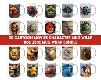 3D Easter Cartoons Mug Wrap Bundle 11 & 15 Oz, Cartoon Mug Bundle Png, Cartoon Tumbler, Cute Baby Cartoons characters, 3D Cartoon Mug
