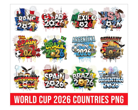 12 World Cup 2026 National Teams PNG Bundle, International Soccer Country Designs, World Cup 2026 Countries PNG