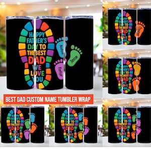 Benutzerdefinierte Papa Fußabdruck Becher wickeln, personalisierte Best Dad Ever Png, Faust Bump Set Png, Vatertag Png, Vater Png, Papa Fußabdruck Becher