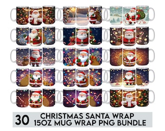 Christmas Mug Wrap Bundle, Santa Christmas Mug Wrap Bundle, Christmas Mug Press Design, 3D Santa Christmas Mug Wrap,15oz Coffee Cup Template