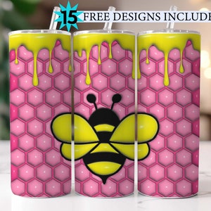 3d Inflated Honey 20oz tumbler wrap, Bubble Wrap 20oz Sublimation Bee Tumbler Designs, 3D Honeycomb, Inflated Tumbler Wrap PNG