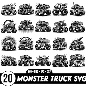 Monstertruck-Svg-Bundle, LKW-Svg, Monster-Truck-Kunst, Off-Road-Svg, Monster-Truck-Clipart, Monstertruck-Vektorgrafik, LKW-Plane, Rennwagen