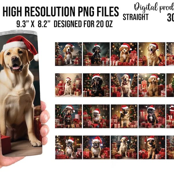 Christmas Dogs Tumbler Wrap Bundle, Christmas Dog 20 oz Skinny Straight Tumbler Wraps Bundle Holidays Digital Downloads