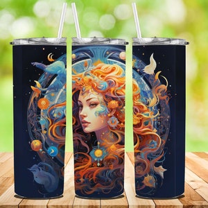 Zodiac 20 oz Skinny Tumbler Sublimation Design, Straight & Tapered Tumbler Wrap, Digital Instant Download PNG, Star Sign Galaxy