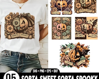 Sorta Sweet Sorta Spooky PNG Halloween Pumpkin and Wildflowers Instant Download for Shirts, Decorating Invitations, Kids Crafts