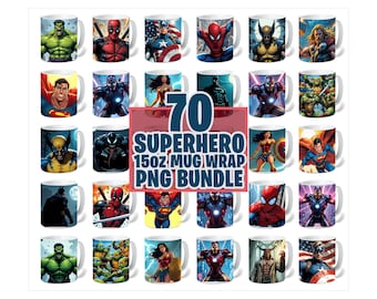 Paquete de envolturas para tazas de superhéroes, envolturas para tazas con personajes de videojuegos de superhéroes, envolturas para tazas con personajes de superhéroes 3D, envolturas para tazas completas, tazas de sublimación
