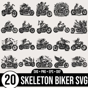 Skelett Biker Bundle svg, Hand gezeichnete Motorrad Vektor-Illustration, SVG-Dateien für die Lasergravur