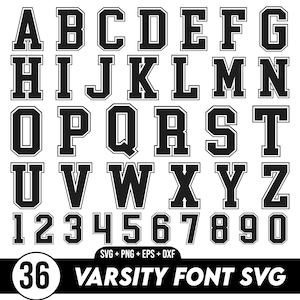 Varsity-Schriftart-Svg-Bundle, Layered Varsity-Schriftart Svg, Jersey-Zahlen Svg, Varsity-Buchstaben Svg, Sportschrift, College-Schriftart, Sport, Jersey-Schriftart