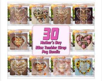 Muttertag Tumbler Wrap Bundle, Floral Mom Tumbler, 20 Unzen Sublimationsdesigns, Mom Life Tumbler, Love Mom Wrap, Muttertag PNG