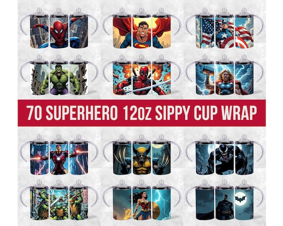 Superhero 12oz Kids Tumbler Wraps Bundle, Sippy Cup Bundle Wraps, Cartoon Sippy Cup Png, Cartoon Characters Sippy Cup Wrap, Comic Superhero