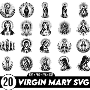 Paquete SVG Virgen María, virgen de guadalupe svg, silueta de mujer svg, virgen maría svg, arte de pared de silueta de mujer, cricut svg, dama png