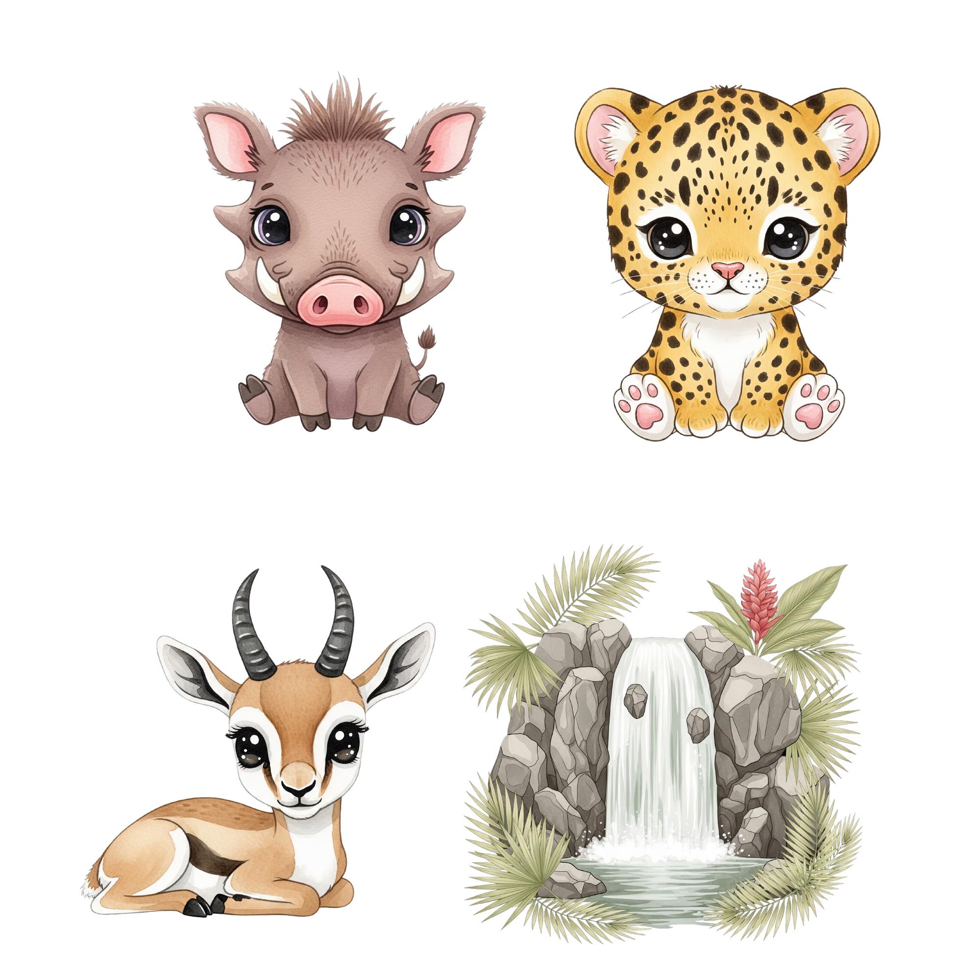 Safari Animals Watercolor Clipart, Cute Safari Clipart, Jungle Zoo PNG ...